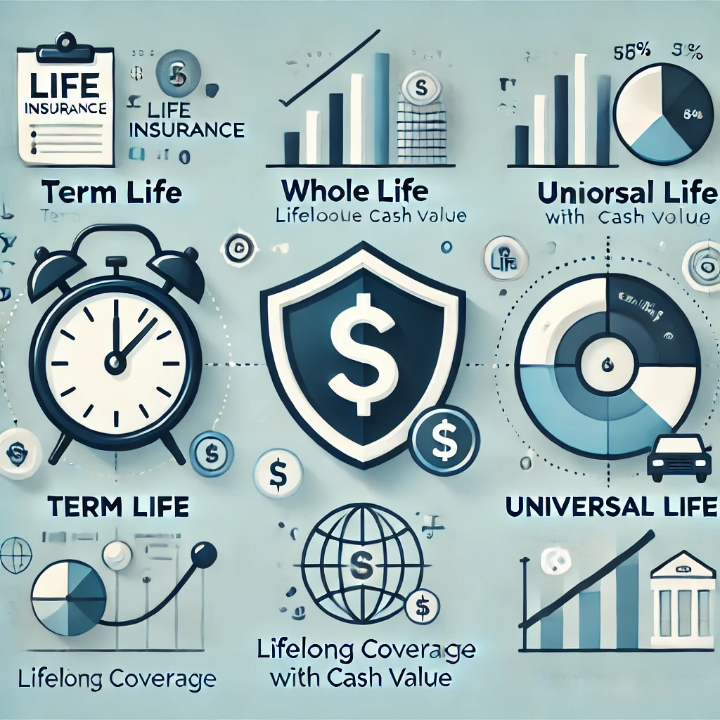 What are the different types of life insurance (e.g., term life, whole life, universal life)